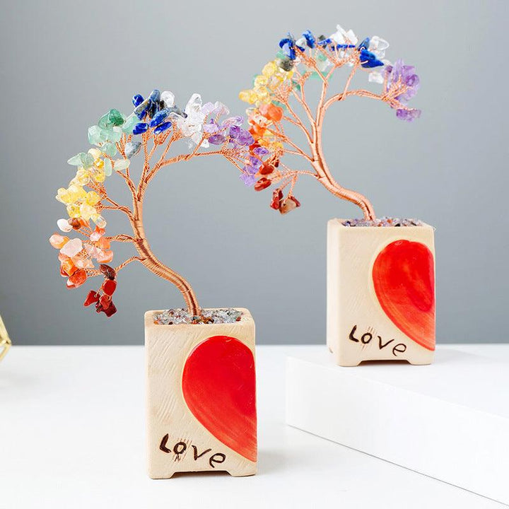 crystal heart couple bonsai tree with flowerpot base on the table