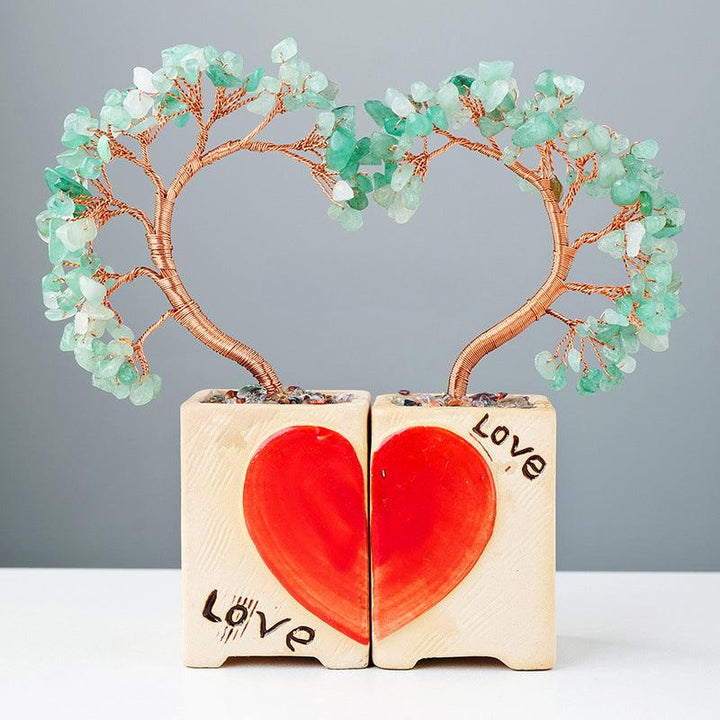 aventurine crystal heart couple bonsai tree with flowerpot base