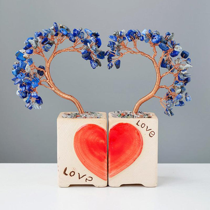 lapis lazuli crystal heart couple bonsai tree with flowerpot base