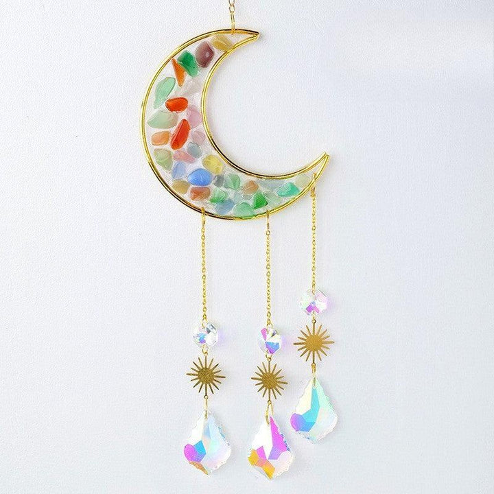 Rainbow crystal moon wind chime pendant wall hanging with crystal chips
