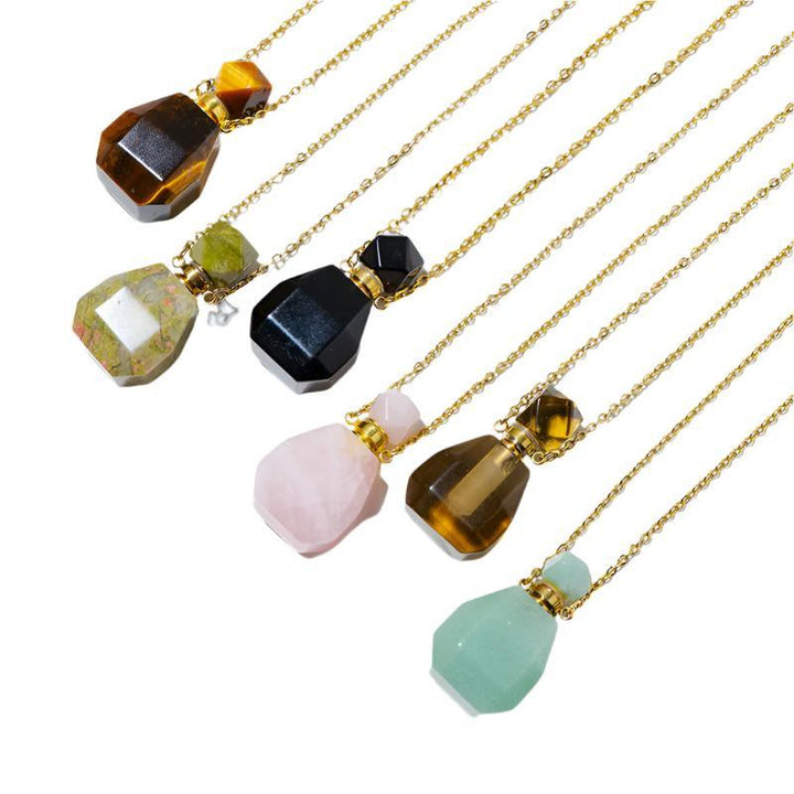 crystal perfume bottle raw stone necklace pendant