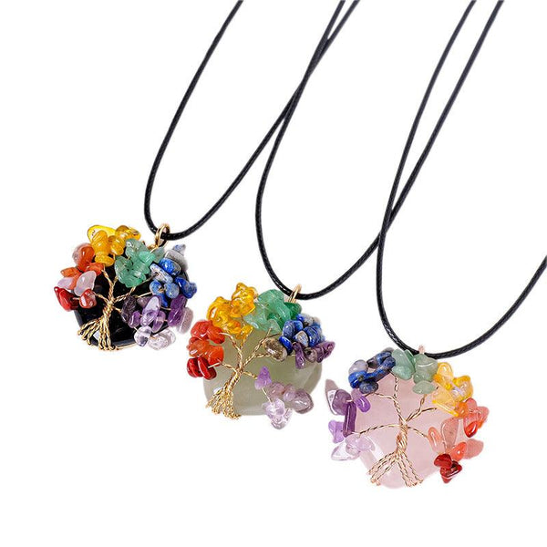 crystal rainbow tree of life chakra necklace pendant