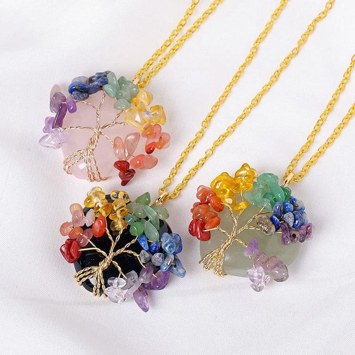 crystal rainbow tree of life chakra necklace pendant