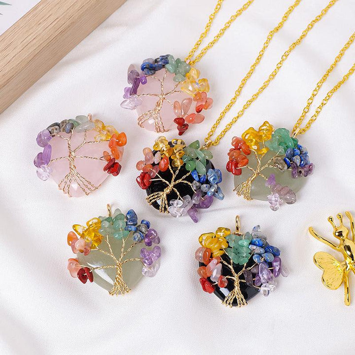 crystal rainbow tree of life chakra necklace pendant