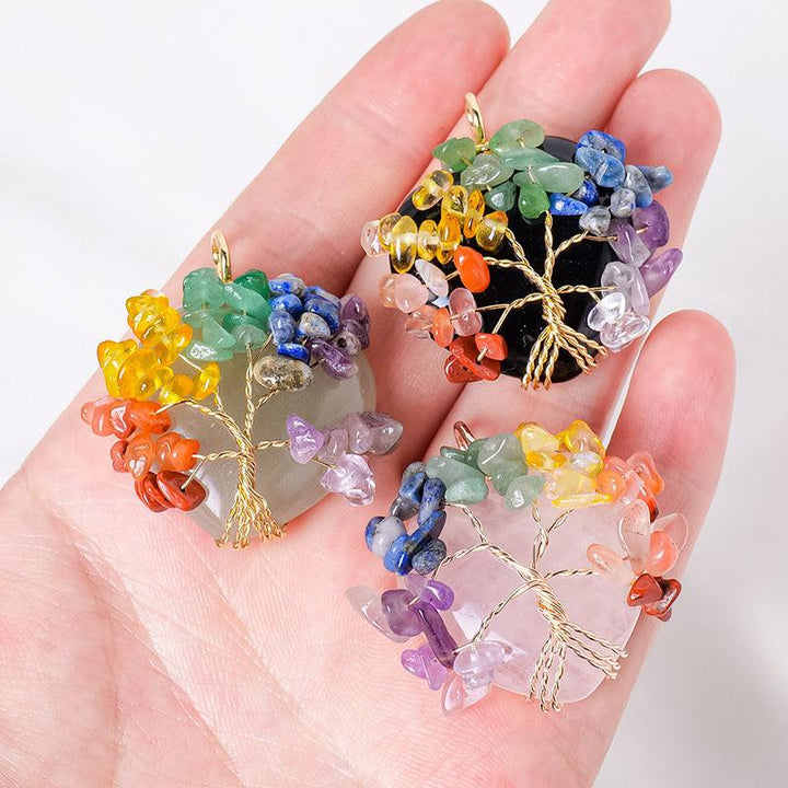 crystal rainbow tree of life chakra necklace pendant