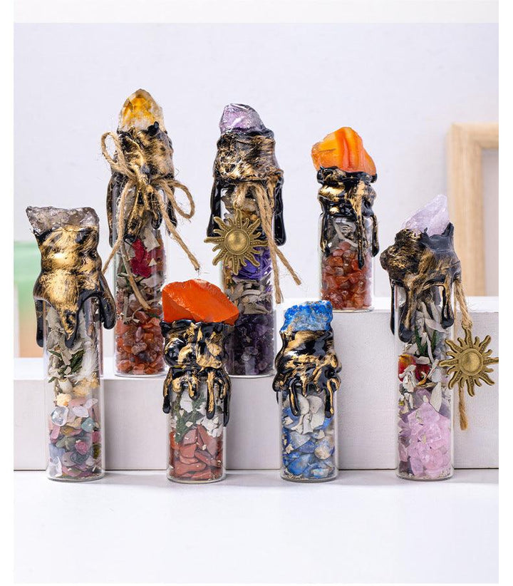 details of crystal stone magic bottle energy raw stone spell jars