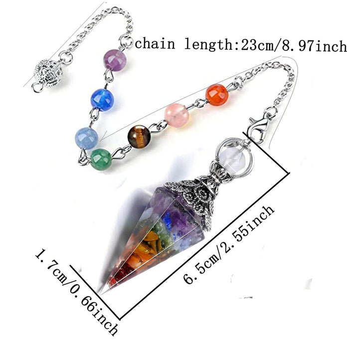 size of crystal stone pendant 7 colorful beads chain spiritual pendulum