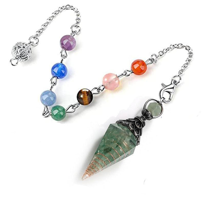 details of crystal stone pendant 7 colorful beads chain spiritual pendulum