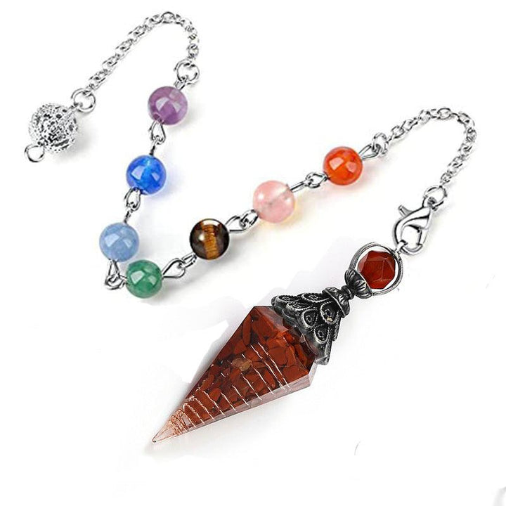 details of crystal stone pendant 7 colorful beads chain spiritual pendulum
