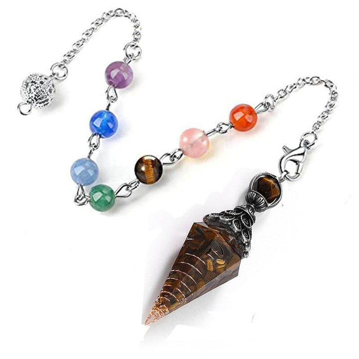 details of crystal stone pendant 7 colorful beads chain spiritual pendulum