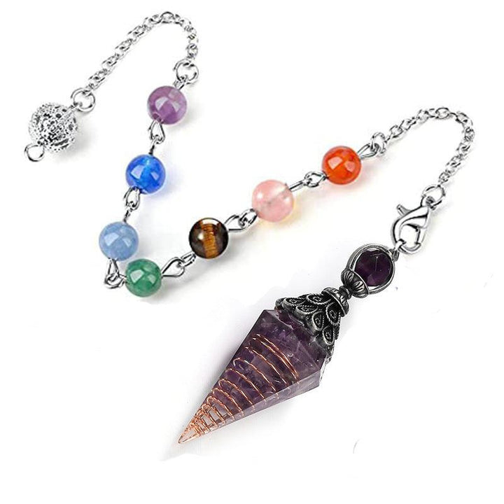 details of crystal stone pendant 7 colorful beads chain spiritual pendulum