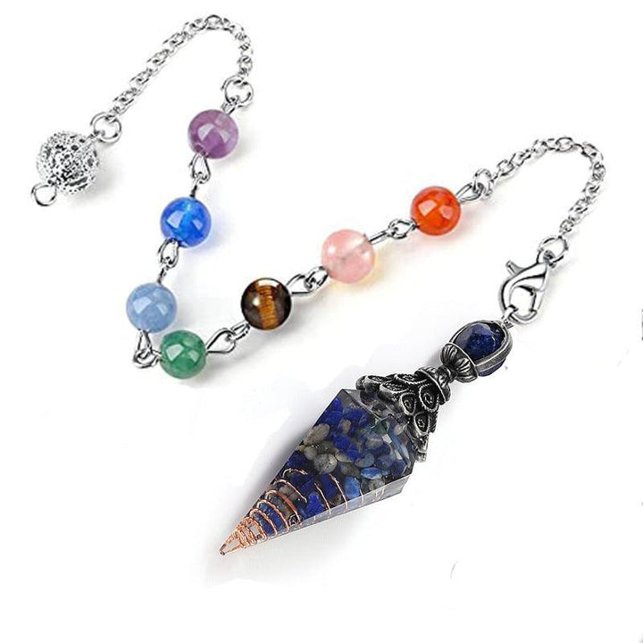 details of crystal stone pendant 7 colorful beads chain spiritual pendulum