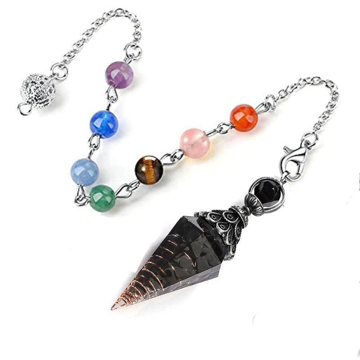 details of crystal stone pendant 7 colorful beads chain spiritual pendulum