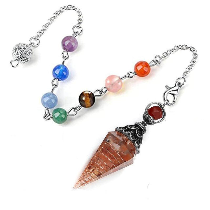 details of crystal stone pendant 7 colorful beads chain spiritual pendulum