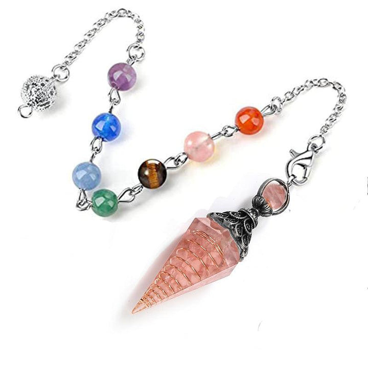 details of crystal stone pendant 7 colorful beads chain spiritual pendulum