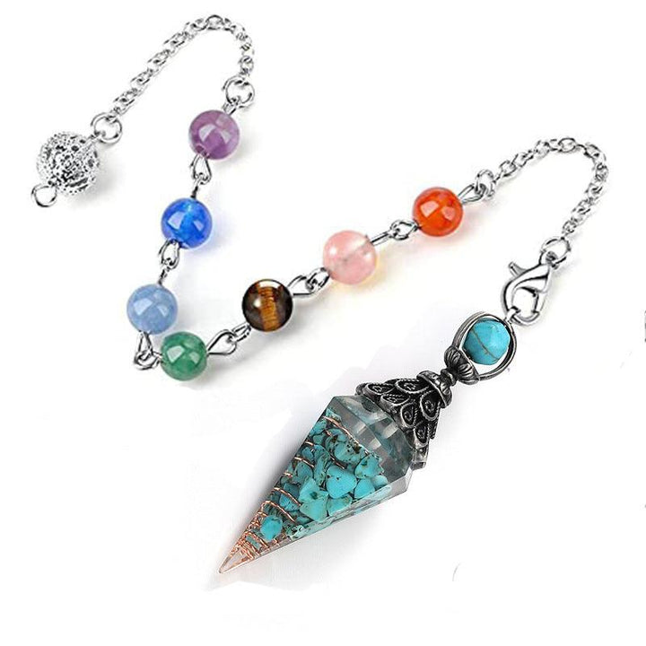 details of crystal stone pendant 7 colorful beads chain spiritual pendulum