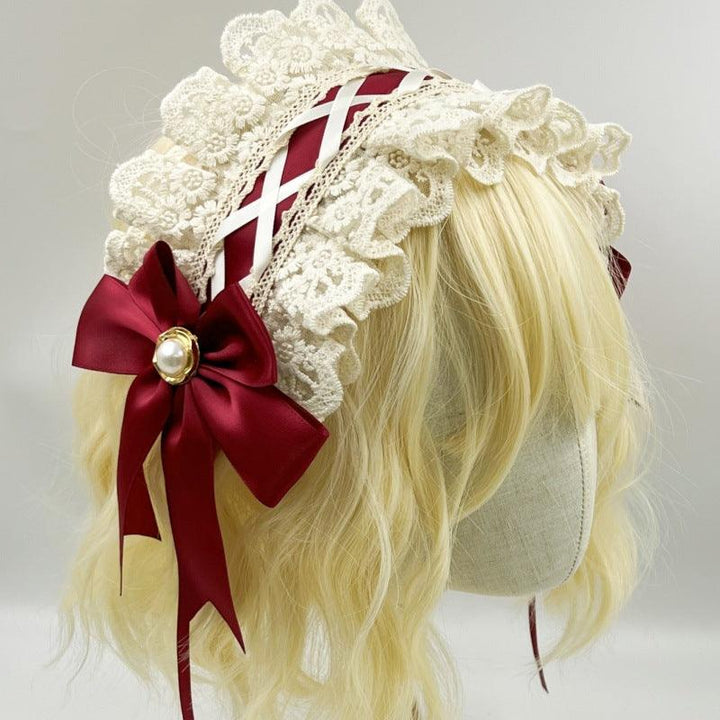 red and white gothic lace lolita hair band