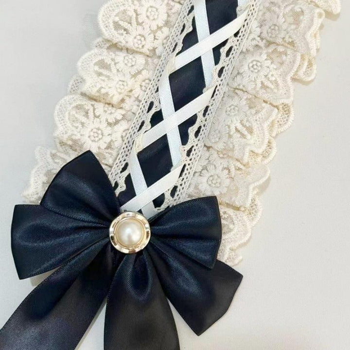 details of black and white gothic lace lolita hair band