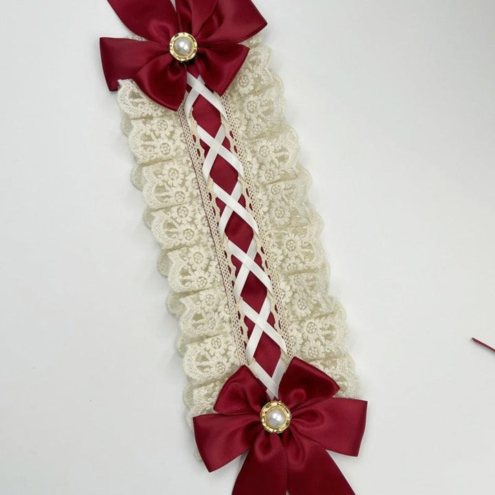 details of red and white gothic lace lolita hair band