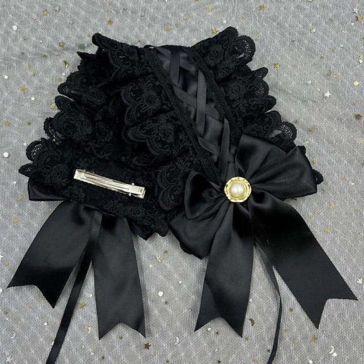 details of full black gothic lace lolita hair band