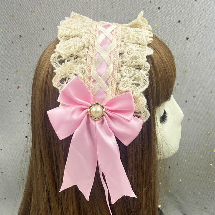 pink and white gothic lace lolita hair band
