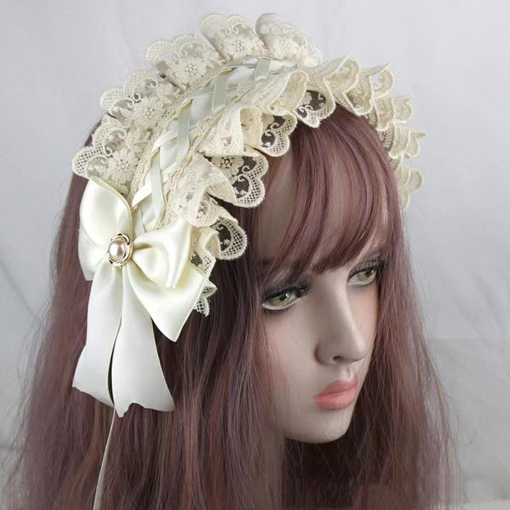 white beige gothic lace lolita hair band