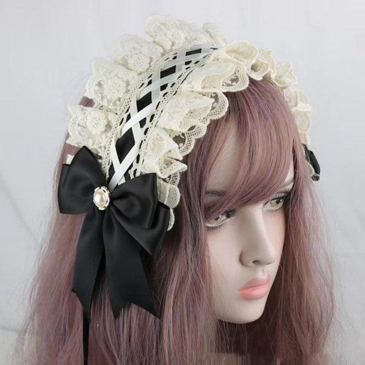 white and black gothic lace lolita hair band
