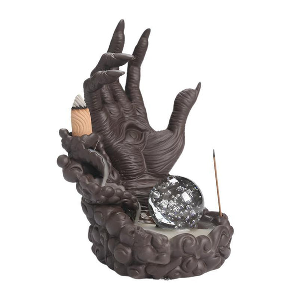 devils hand and eye with led light backflow incense burner holder