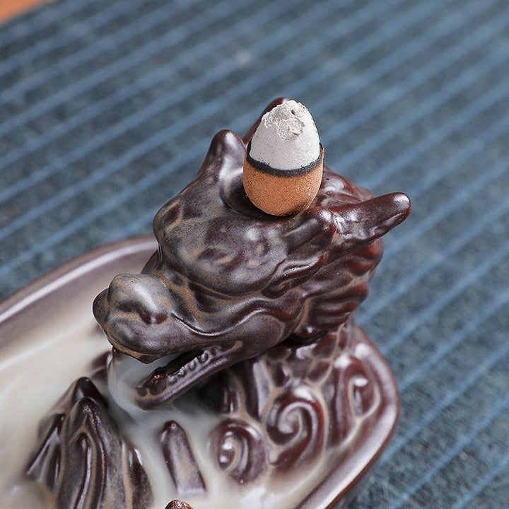 details of dragon fly under heaven backflow incense burner holder