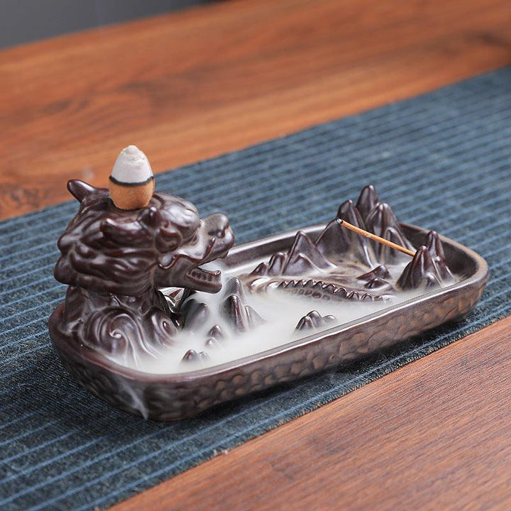 details of dragon fly under heaven backflow incense burner holder