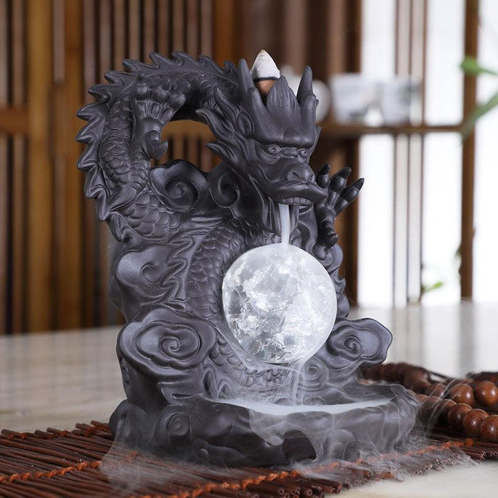 dragon playing with pearls backflow incense burner holder on the table
