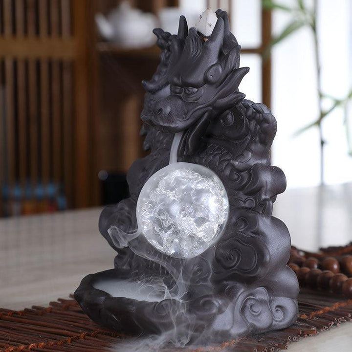 dragon playing with pearls backflow incense burner holder on the table