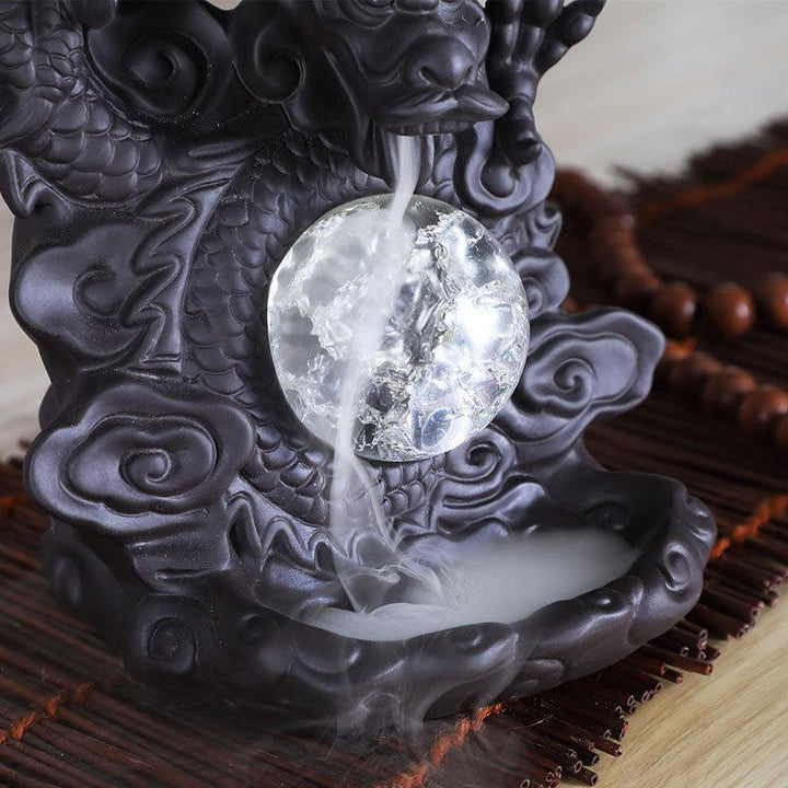 details of dragon playing with pearls backflow incense burner holder