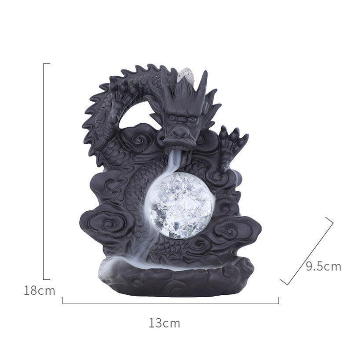size of dragon playing with pearls backflow incense burner holder