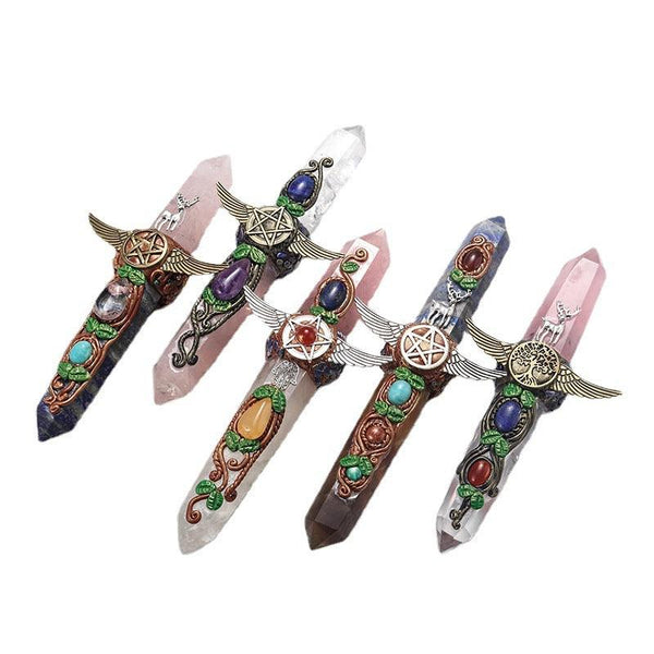 dual tip crystal wand with double colored crystal tower