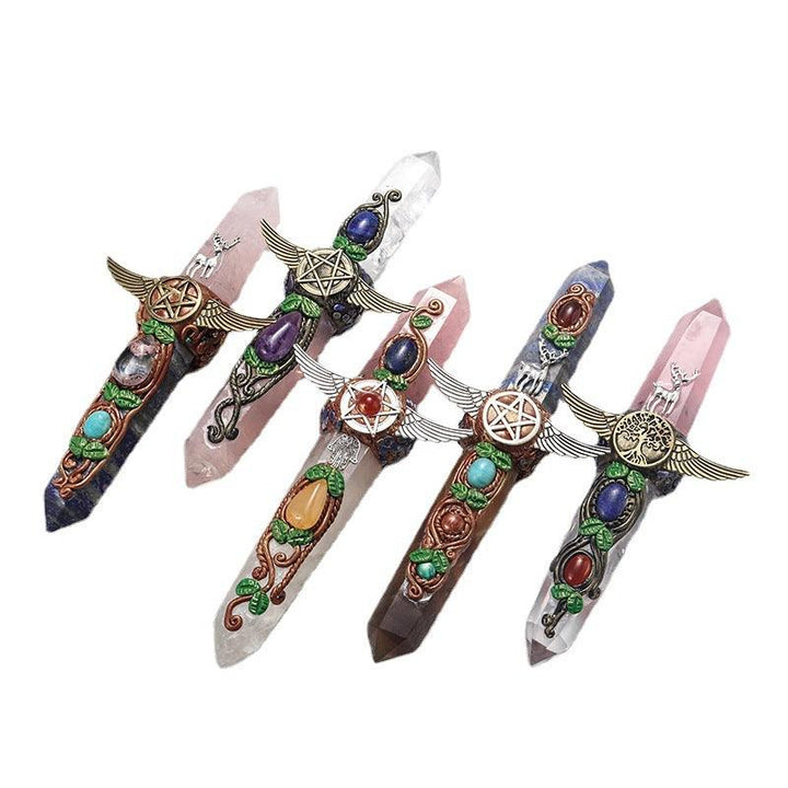 dual tip crystal wand with double colored crystal tower