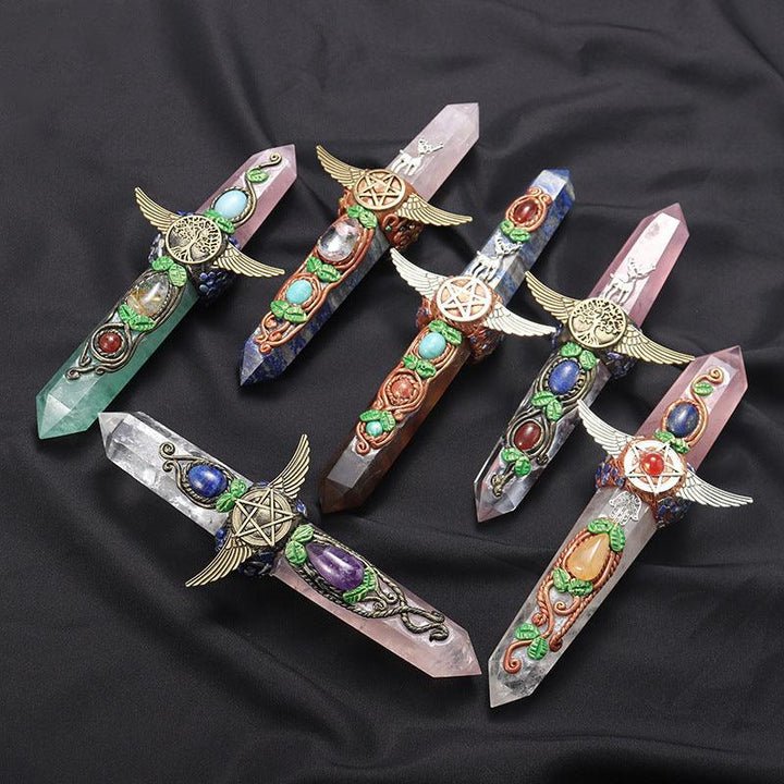 dual tip crystal wand with double colored crystal tower