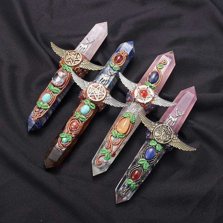 dual tip crystal wand with double colored crystal tower