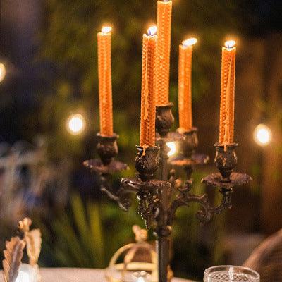 details of five heads american country romantic iron candlestick on the table