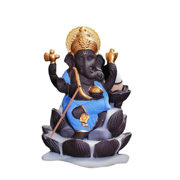 ganesh statue on lotus zen alabaster incense burner holder