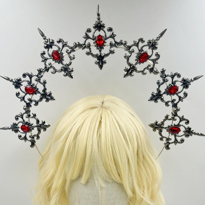 black and red gothic sun halo baroque crown hairband