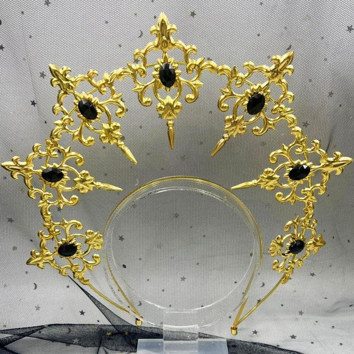 gold and black gothic sun halo baroque crown hairband