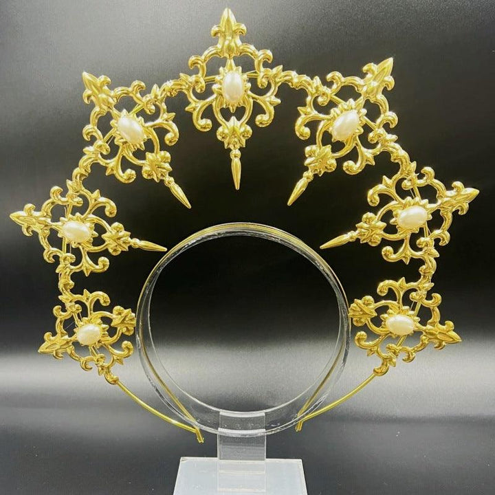 gold and white gothic sun halo baroque crown hairband
