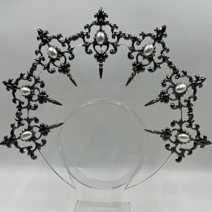 black and white gothic sun halo baroque crown hairband