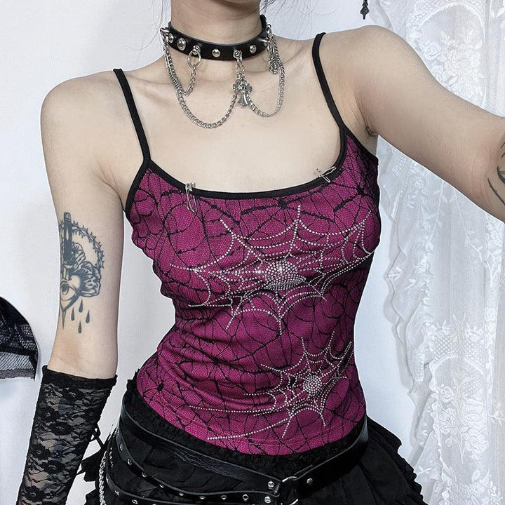 a woman wear a gothic athleisure rose stretch double layer cami top