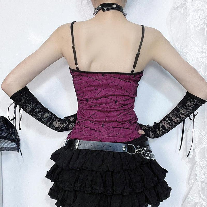 a woman wear a gothic athleisure rose stretch double layer cami top