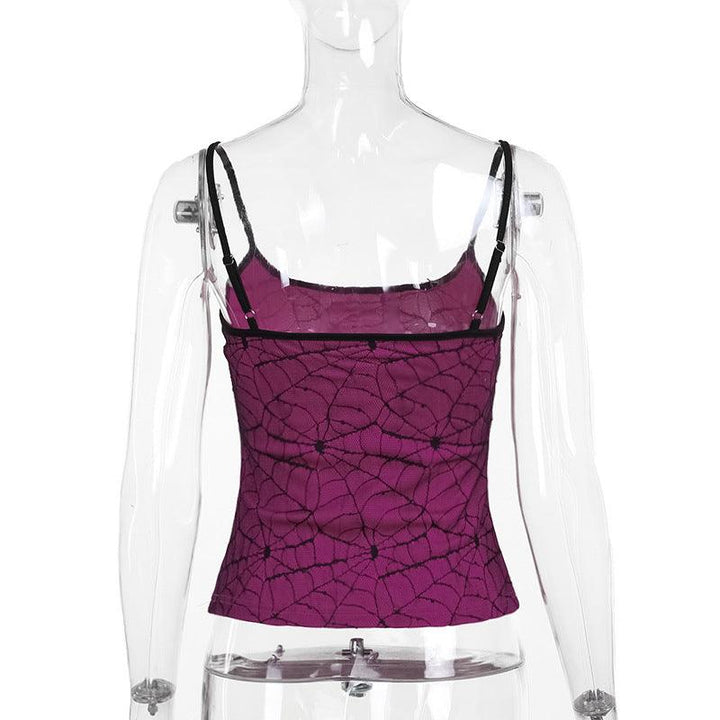 details of a gothic athleisure rose stretch double layer cami top