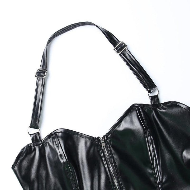 details of a gothic bat shape pu leather sexy sleeveless top vest