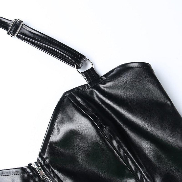 details of a gothic bat shape pu leather sexy sleeveless top vest