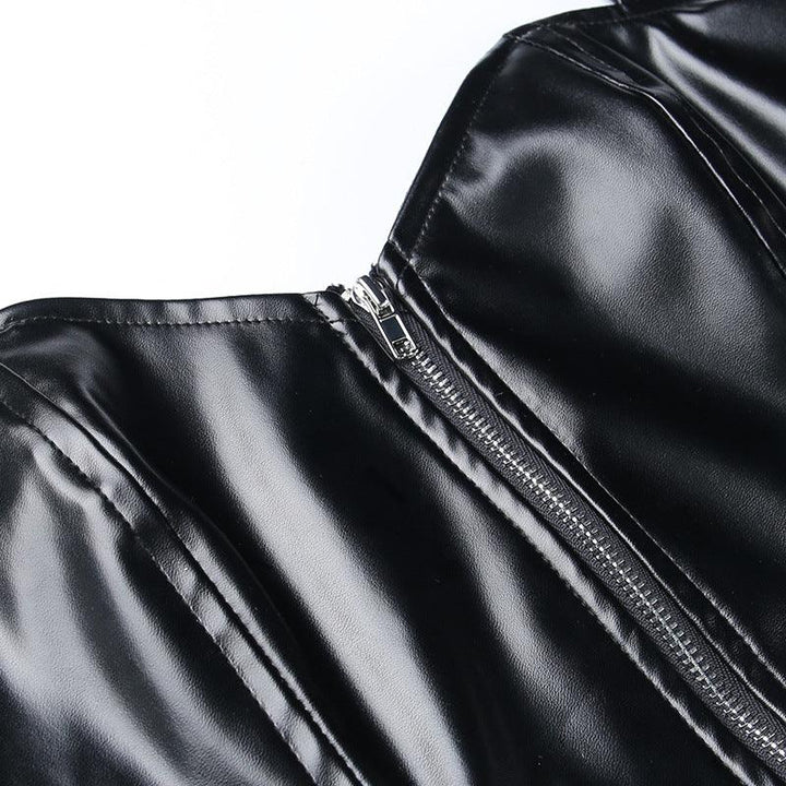 details of a gothic bat shape pu leather sexy sleeveless top vest